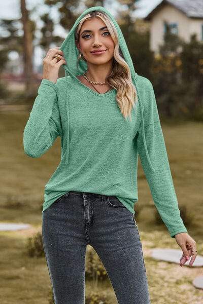 Drawstring Dropped Shoulder Hooded T-Shirt - Trendsi - Flyclothing LLC