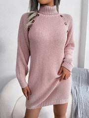 Decorative Button Turtleneck Sweater Dress - Trendsi