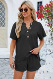 Notched Button Detail Dropped Shoulder Top and Shorts Set - Trendsi - Flyclothing LLC