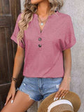 Notched Buttoned Short Sleeve T-Shirt - Trendsi - Flyclothing LLC