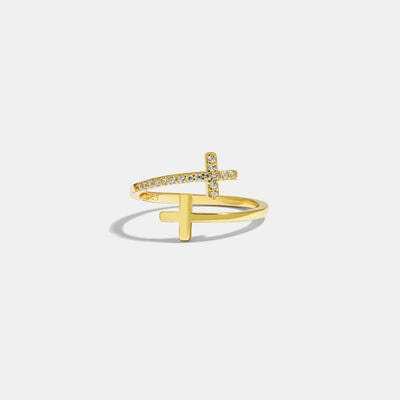 Zircon 925 Sterling Silver Double Cross Bypass Ring - Trendsi - Flyclothing LLC