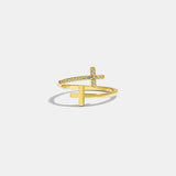 Zircon 925 Sterling Silver Double Cross Bypass Ring - Flyclothing LLC