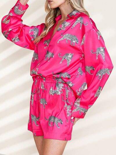 Animal Button Up Shirt and Shorts Set - Trendsi - Flyclothing LLC