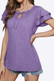 Tie-Neck Layered Flutter Sleeve Blouse - Trendsi - Flyclothing LLC