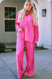 Pleated Button Up Shirt and Wide-Leg Pants Set - Trendsi