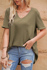 V-Neck Dropped Shoulder Tunic Top - Trendsi - Flyclothing LLC