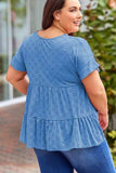 Plus Size Eyelet Round Neck Short Sleeve Blouse - Trendsi - Flyclothing LLC