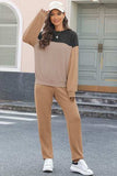 Color Block Dropped Shoulder Top and Pants Set - Trendsi - Flyclothing LLC