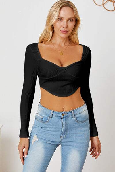 Ribbed Long Sleeve T-Shirt - Trendsi - Flyclothing LLC
