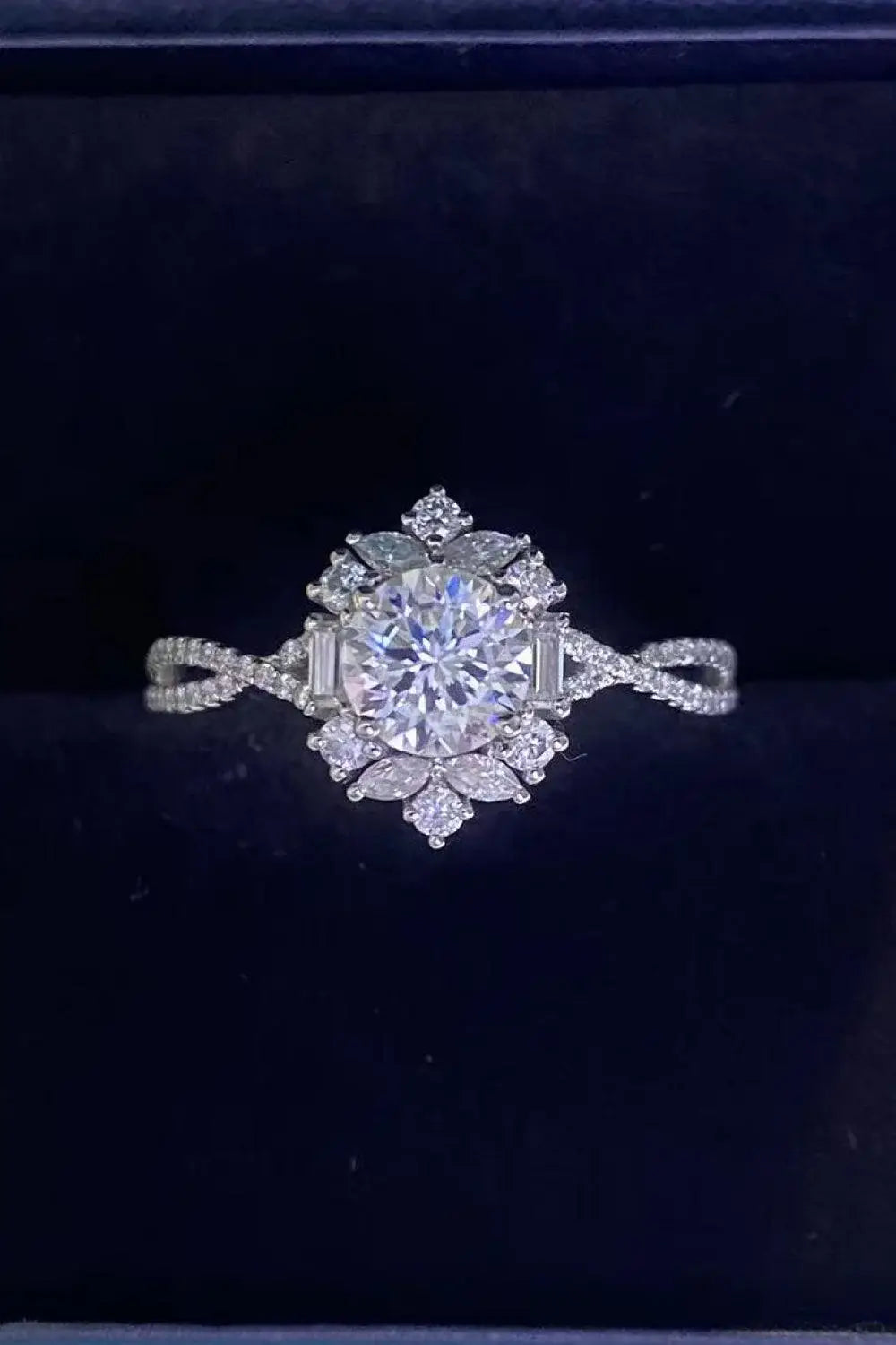 Floral 2 Carat Moissanite Crisscross Ring - Trendsi - Flyclothing LLC