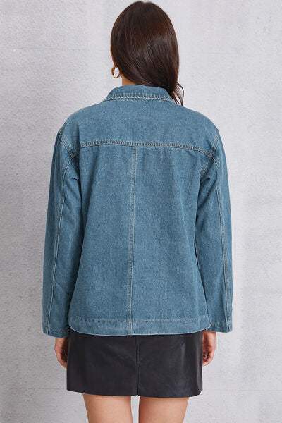Pocketed Button Up Denim Jacket - Trendsi - Flyclothing LLC
