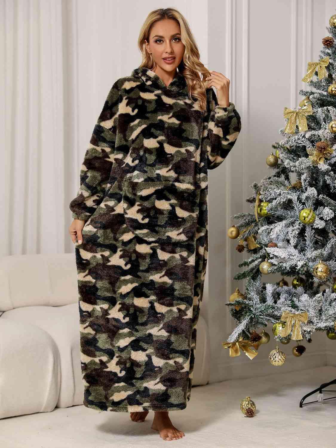 Camouflage Hooded Teddy Night Dress - Trendsi