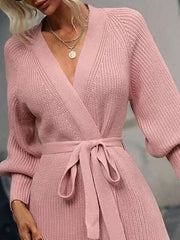 Open Front Lantern Sleeve Tied Cardigan - Trendsi