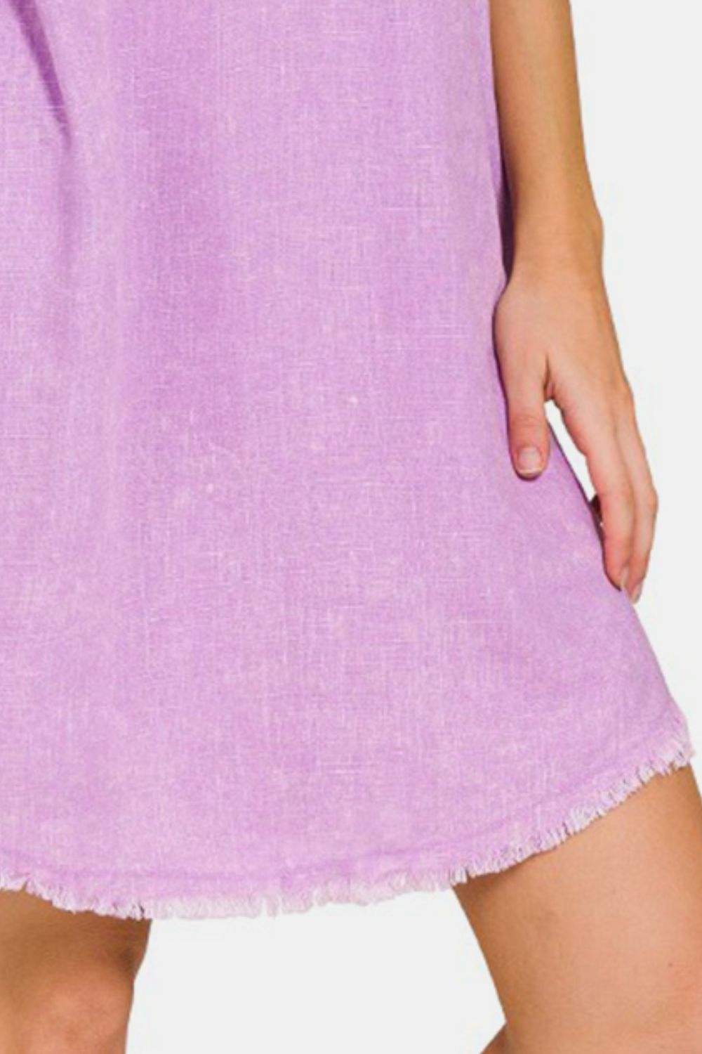 Zenana Washed Linen Raw Hem Dress with Pockets - Trendsi - Flyclothing LLC