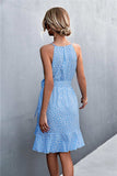 Printed Tie Waist Ruffle Hem Sleeveless Dress - Trendsi - Flyclothing LLC