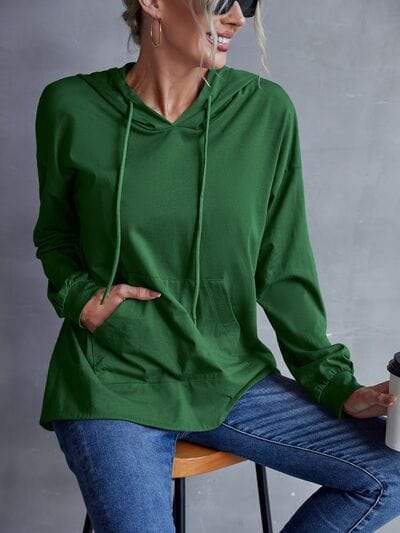 Drawstring Pocketed Dropped Shoulder Hoodie - Trendsi - Flyclothing LLC