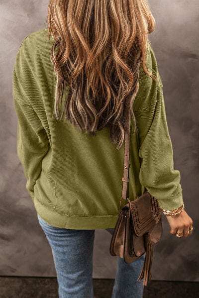 Round Neck Dropped Shoulder Sweatshirt - Trendsi - Flyclothing LLC
