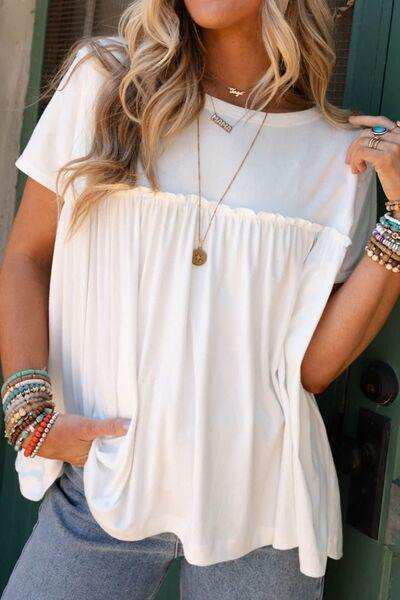 Frill Round Neck Short Sleeve T-Shirt - Trendsi - Flyclothing LLC