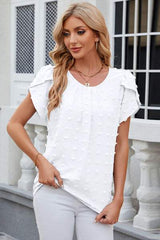 Swiss Dot Round Neck Short Sleeve T-Shirt - Trendsi - Flyclothing LLC