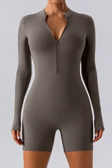 Half Zip Long Sleeve Active Romper - Trendsi - Flyclothing LLC