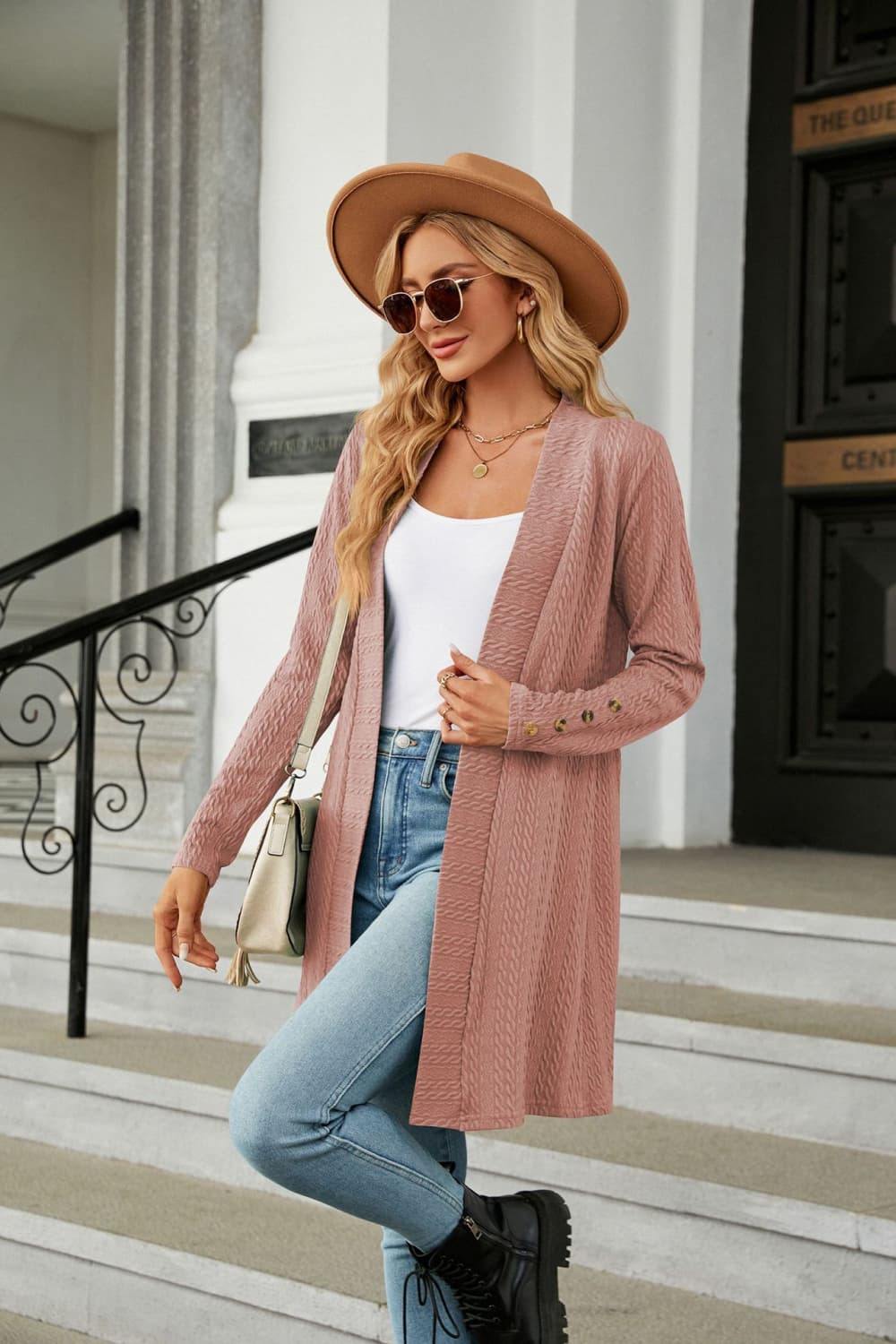 Long Sleeve Open Front Cardigan - Trendsi