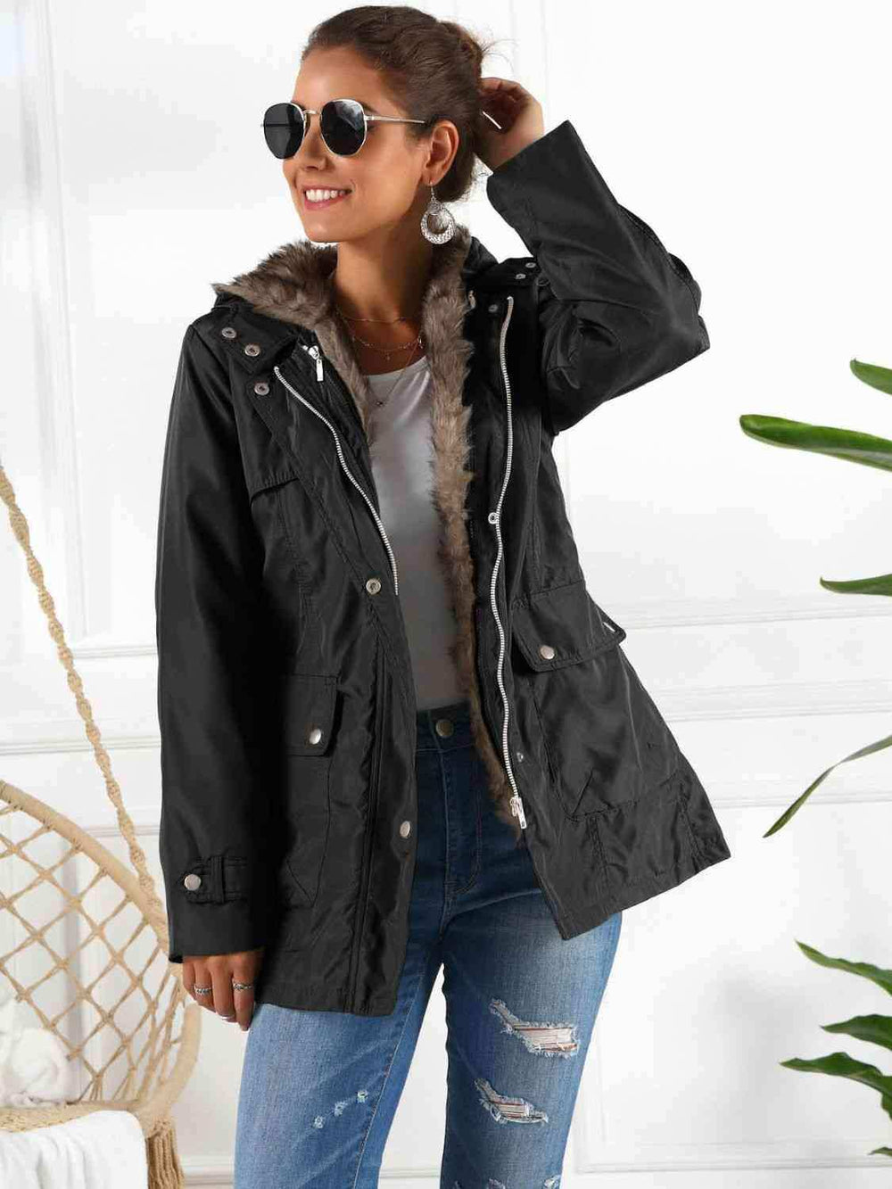 Full Size Hooded Jacket with Detachable Liner (Three-Way Wear) - Trendsi - Flyclothing LLC