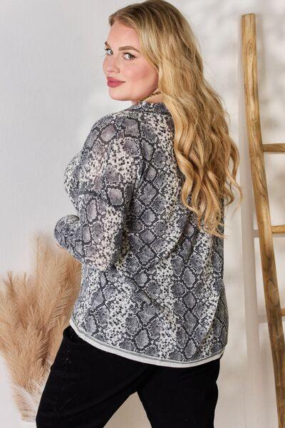 Hailey & Co Full Size Snakeskin V-Neck Long Sleeve Top - Trendsi