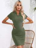 Johnny Collar Short Sleeve Bodycon Dress - Trendsi - Flyclothing LLC