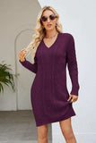 Cable-Knit Long Sleeve Sweater Dress - Trendsi - Flyclothing LLC