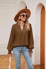 Notched Neck Flounce Sleeve Blouse - Trendsi