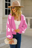 Floral Open Front Fuzzy Cardigan - Trendsi