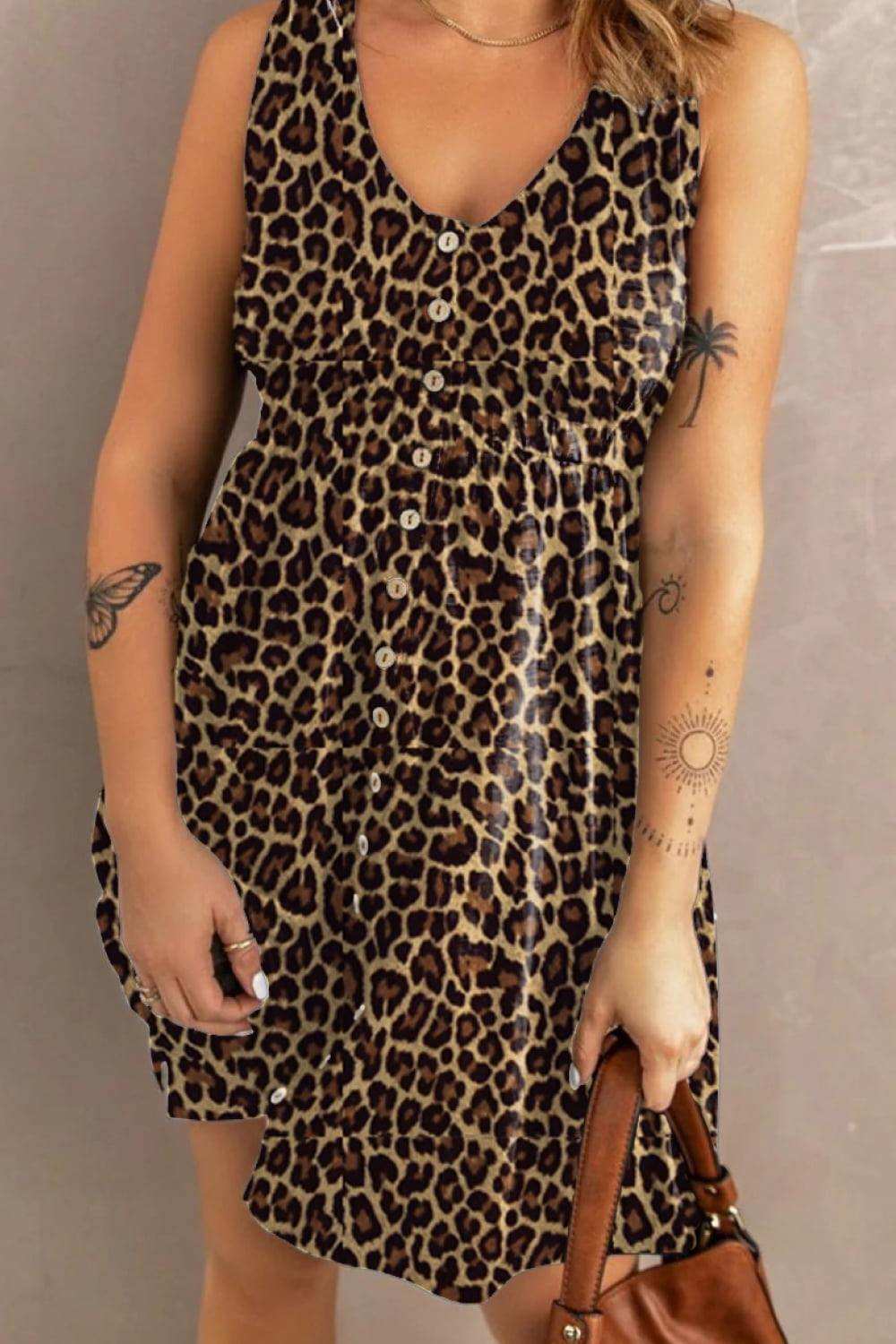 Double Take Printed Scoop Neck Sleeveless Buttoned Magic Dress with Pockets - Trendsi - Flyclothing LLC