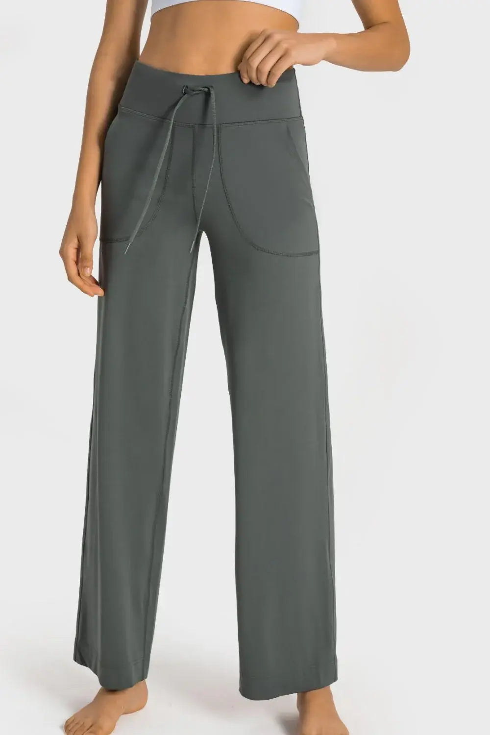 Drawstring Waist Wide Leg Sports Pants with Pockets - Trendsi - Flyclothing LLC