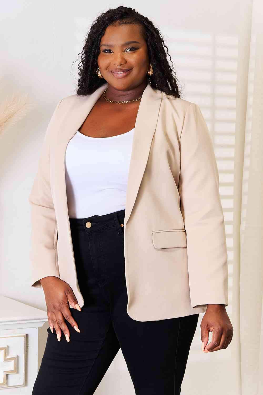 Double Take Shawl Collar Long Sleeve Blazer - Trendsi - Flyclothing LLC