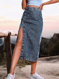 Button Down Denim Skirt - Trendsi - Flyclothing LLC