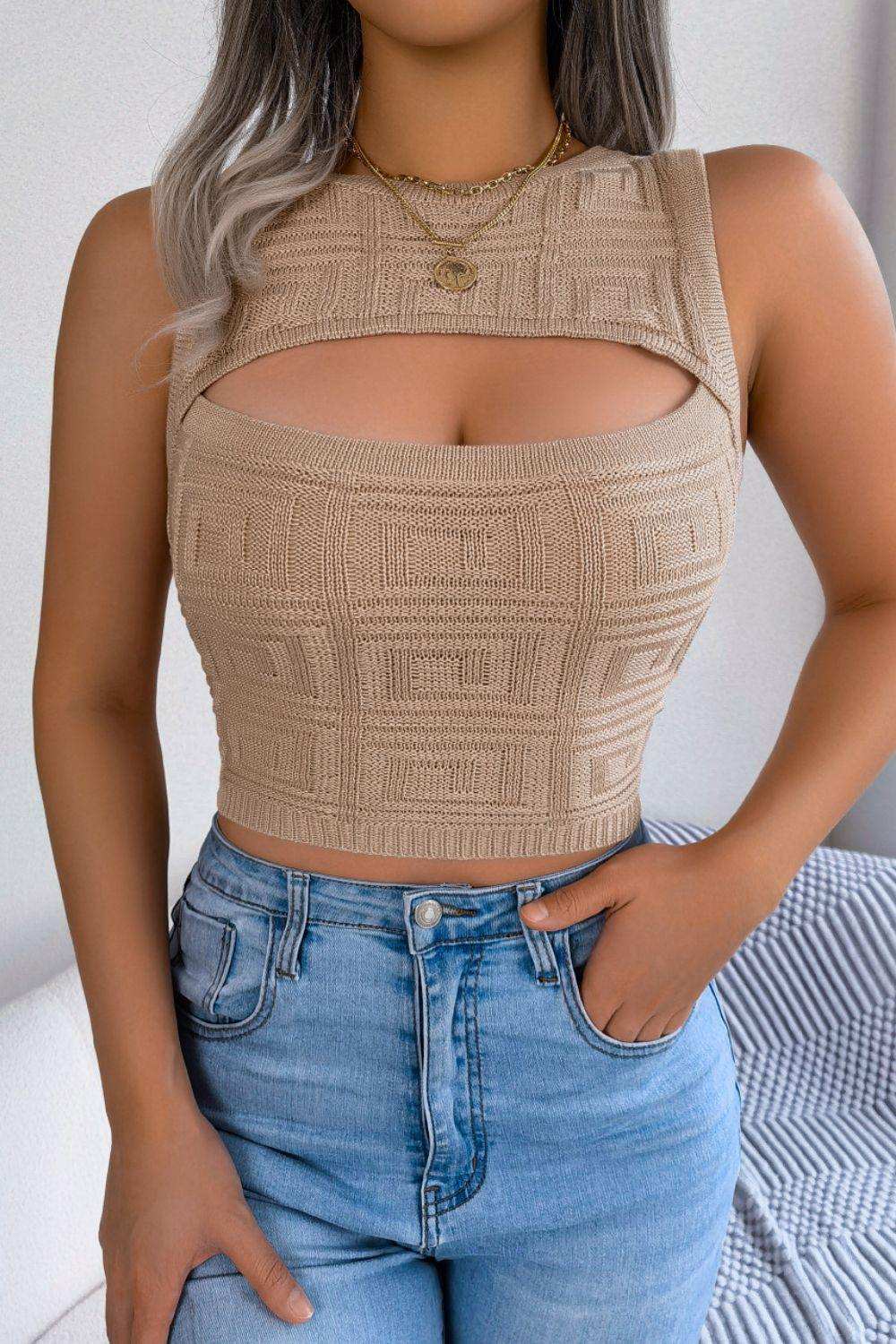 Cutout Sleeveless Knit Top - Trendsi - Flyclothing LLC