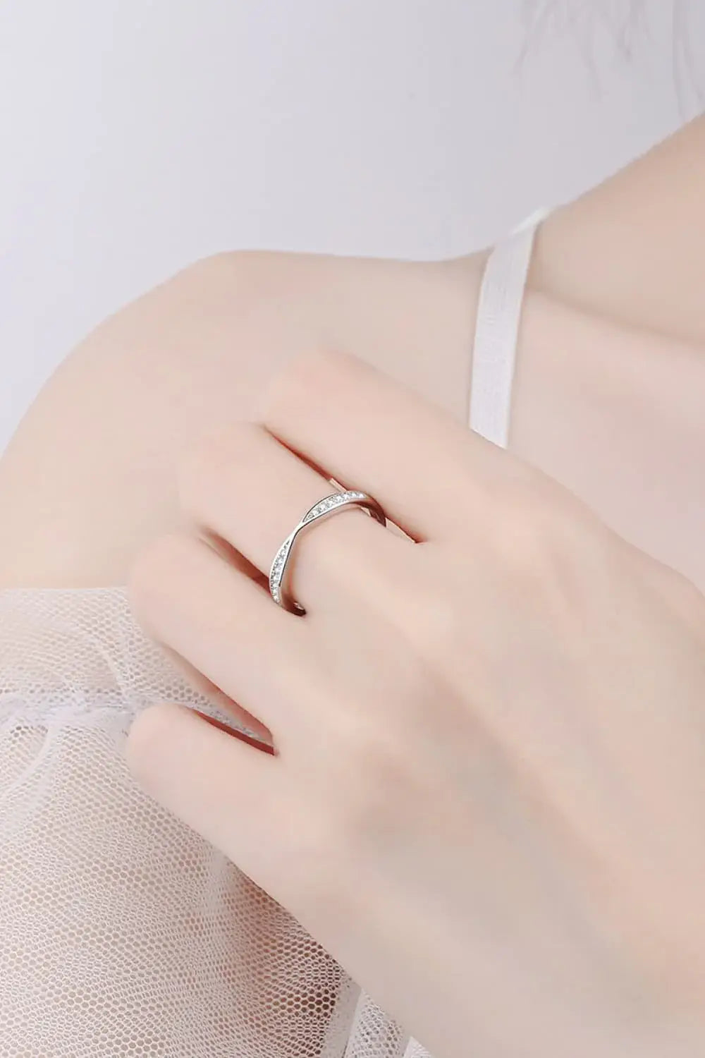 Moissanite Rhodium-Plated Ring - Trendsi - Flyclothing LLC
