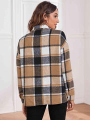 Plaid Collared Neck Button Down Jacket - Trendsi