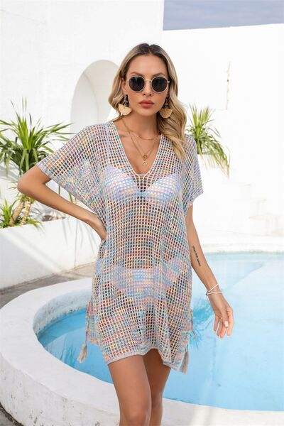 Openwork Slit V-Neck Cover Up - Trendsi - Flyclothing LLC