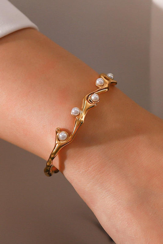 Inlaid Synthetic Pearl Open Bracelet - Trendsi