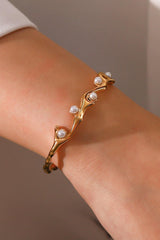 Inlaid Synthetic Pearl Open Bracelet - Trendsi