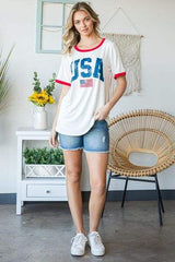 Heimish Full Size USA Contrast Trim Short Sleeve T-Shirt - Trendsi - Flyclothing LLC