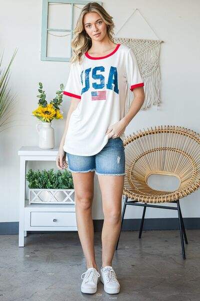 Heimish Full Size USA Contrast Trim Short Sleeve T-Shirt - Trendsi - Flyclothing LLC