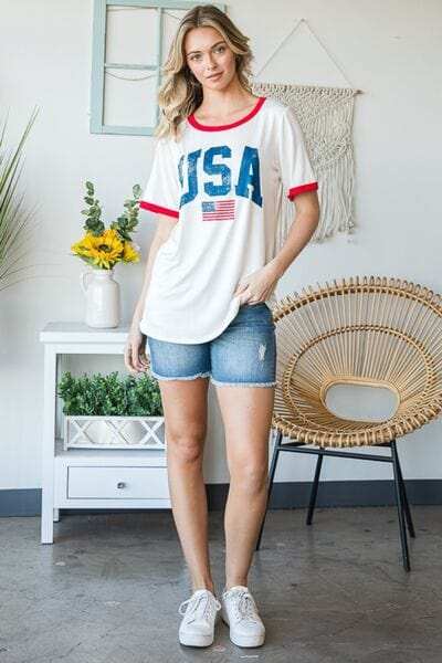 Heimish Full Size USA Contrast Trim Short Sleeve T-Shirt - Trendsi - Flyclothing LLC