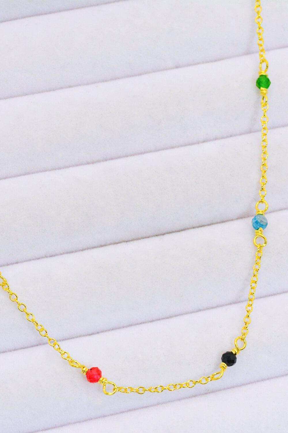 18K Gold-Plated Multicolored Bead Necklace - Trendsi - Flyclothing LLC