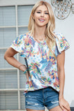 Floral Round Neck Flutter Sleeve Blouse - Trendsi