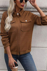 Textured Zip Up Collared Neck Jacket - Trendsi - Flyclothing LLC