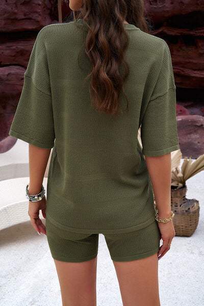 Eyelet Round Neck Top and Shorts Set - Trendsi - Flyclothing LLC