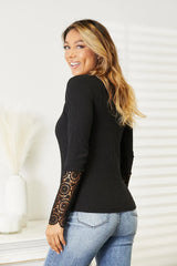 Double Take Crochet Lace Hem Sleeve Button Top - Trendsi - Flyclothing LLC