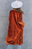 Collared Neck Longline Velvet Cardigan with Pockets - Trendsi